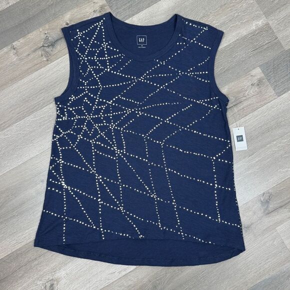 Gap Metallic Print Sleeveless Muscle T Shirt Blue Silver XS Tank Top - Picture 12 of 12